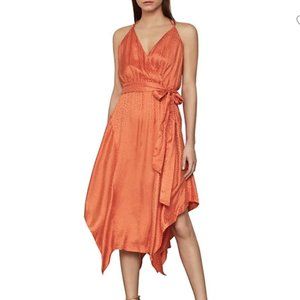 BCBGMAXAZRIA Dot-Print Faux Wrap Satin Dress